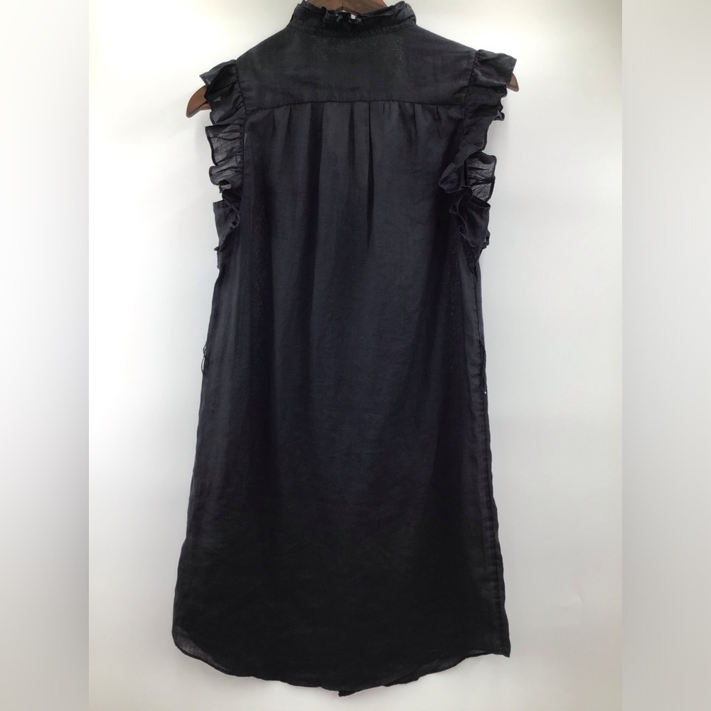 Frame Cotton Black Button Down Ruffle Mini Dress - Picture 3 of 12